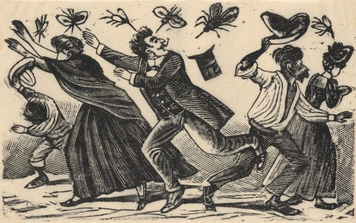 El mosquito americano, José Guadalupe Posada Gente huyendo de los mosquitos, por José Guadalupe Posada